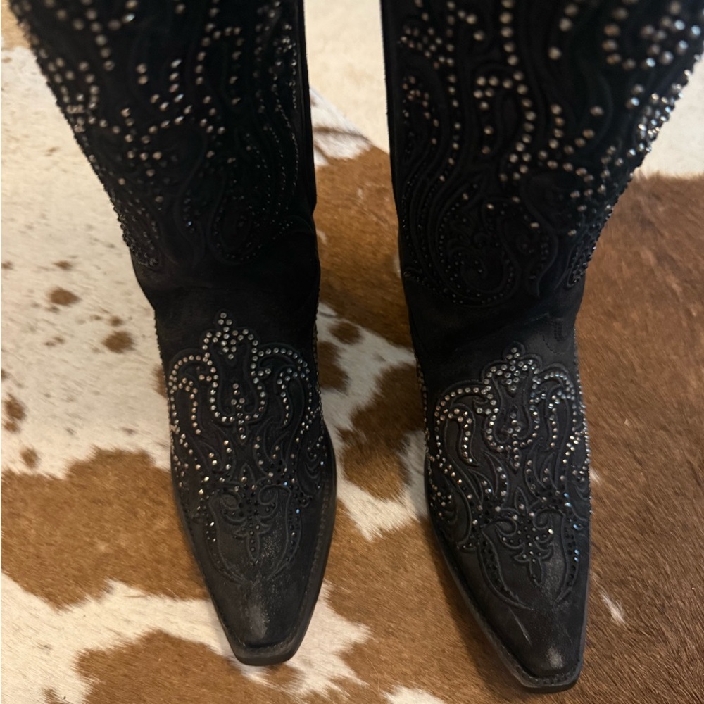 Corral Black Leather Sparkly Cowgirl Boots - Picture 5 of 7
